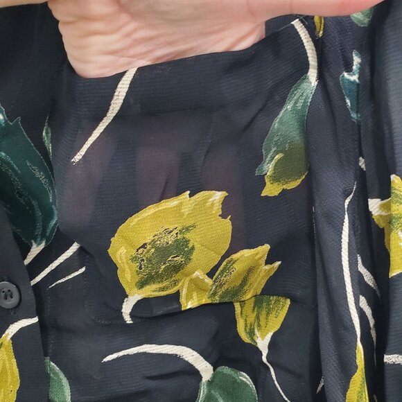 Mondi Women's Vintage Navy Floral Leaf Art Print Sheer LS Button Up Blouse EU 34 - Picture 2 of 6